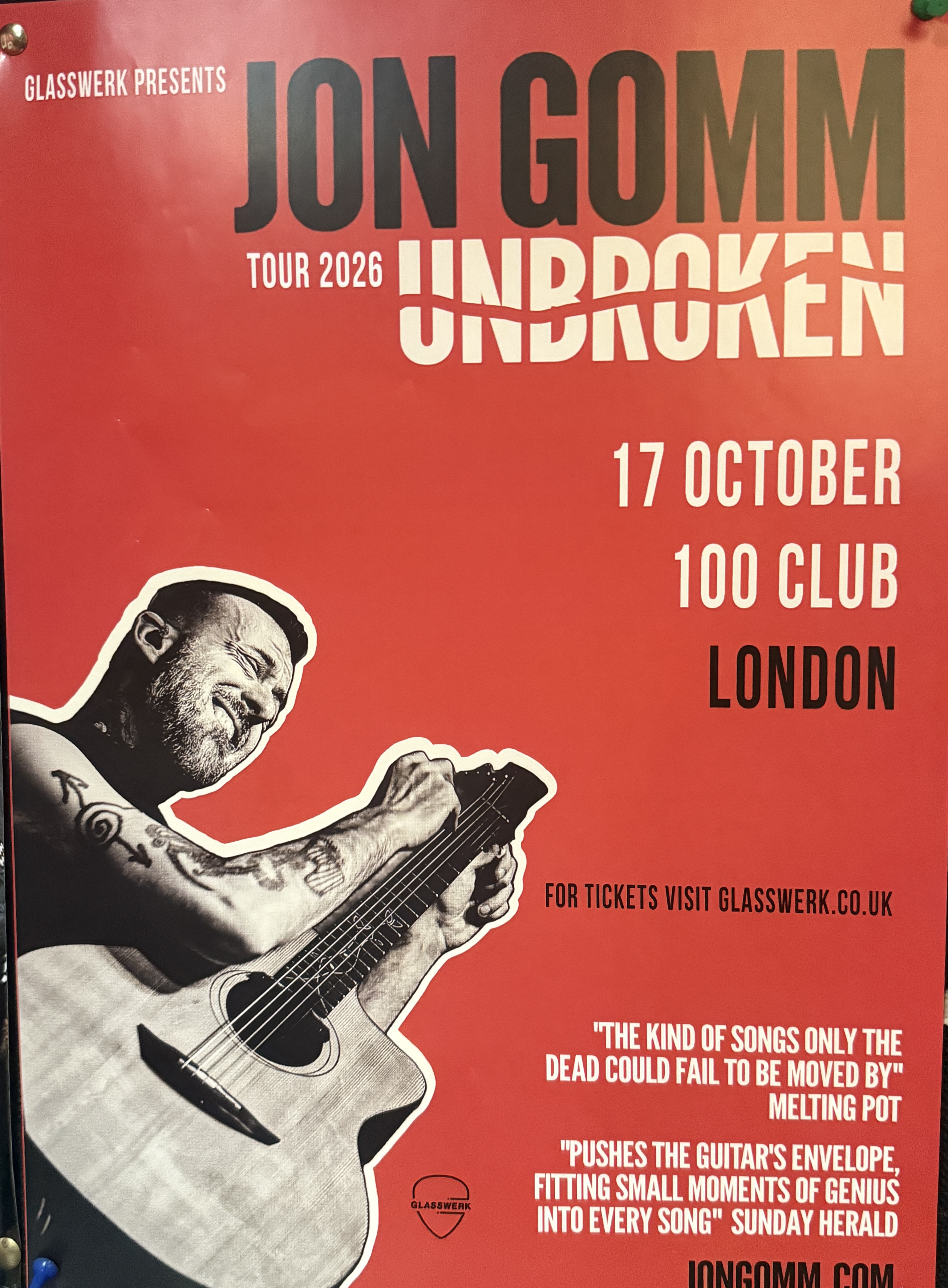 Flyer for Jon Gomm Unbroken