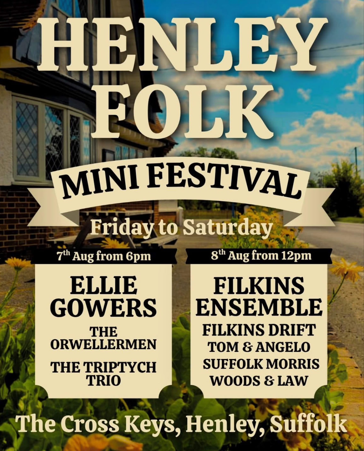 Flyer connected to Filkin's Ensemble, Filkin's Drift, Tom & Angelo, Suffolk Morris, Woods & Law