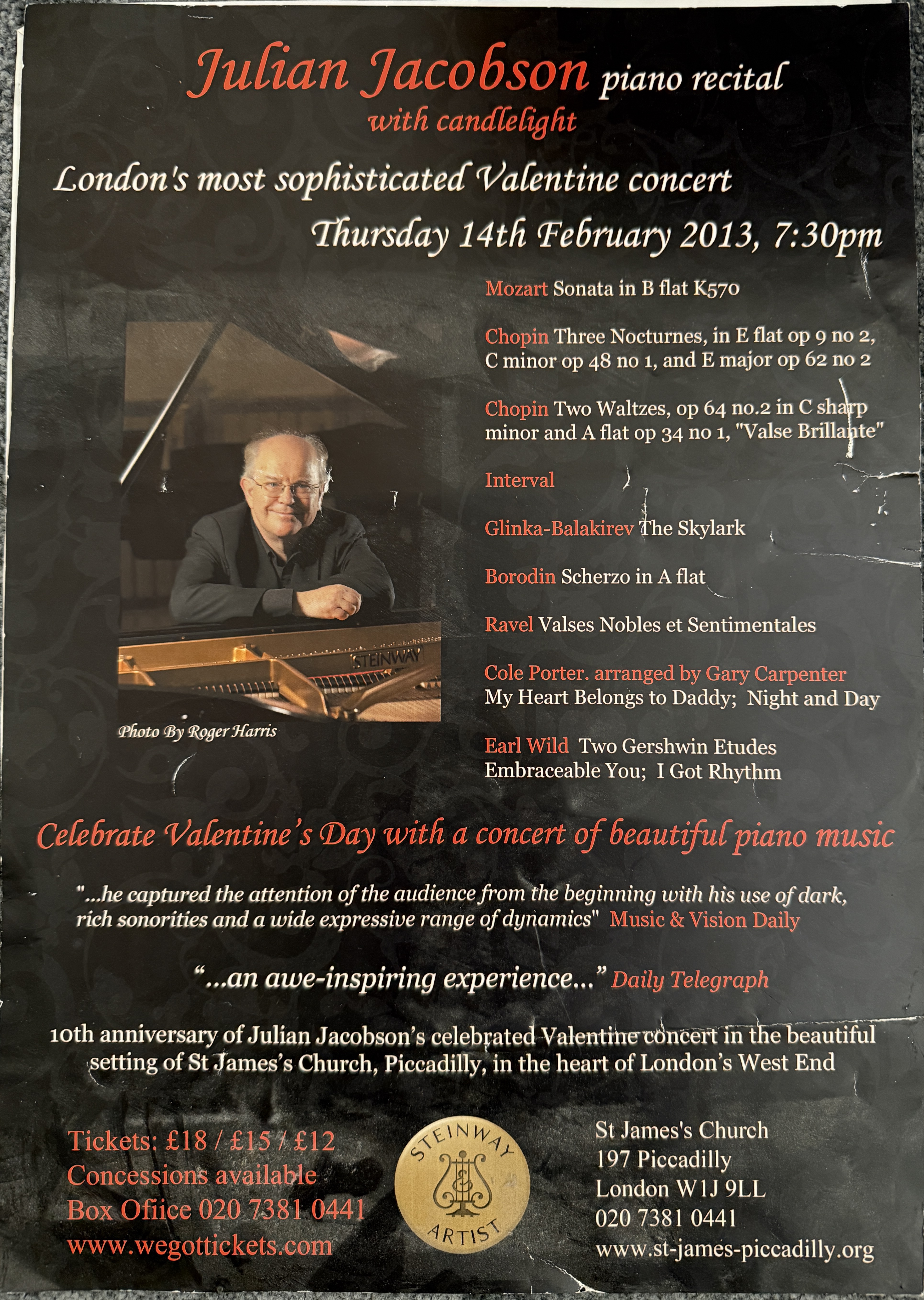 Valentine Concert with Julian Jacobson Piano Recital with Candlelight