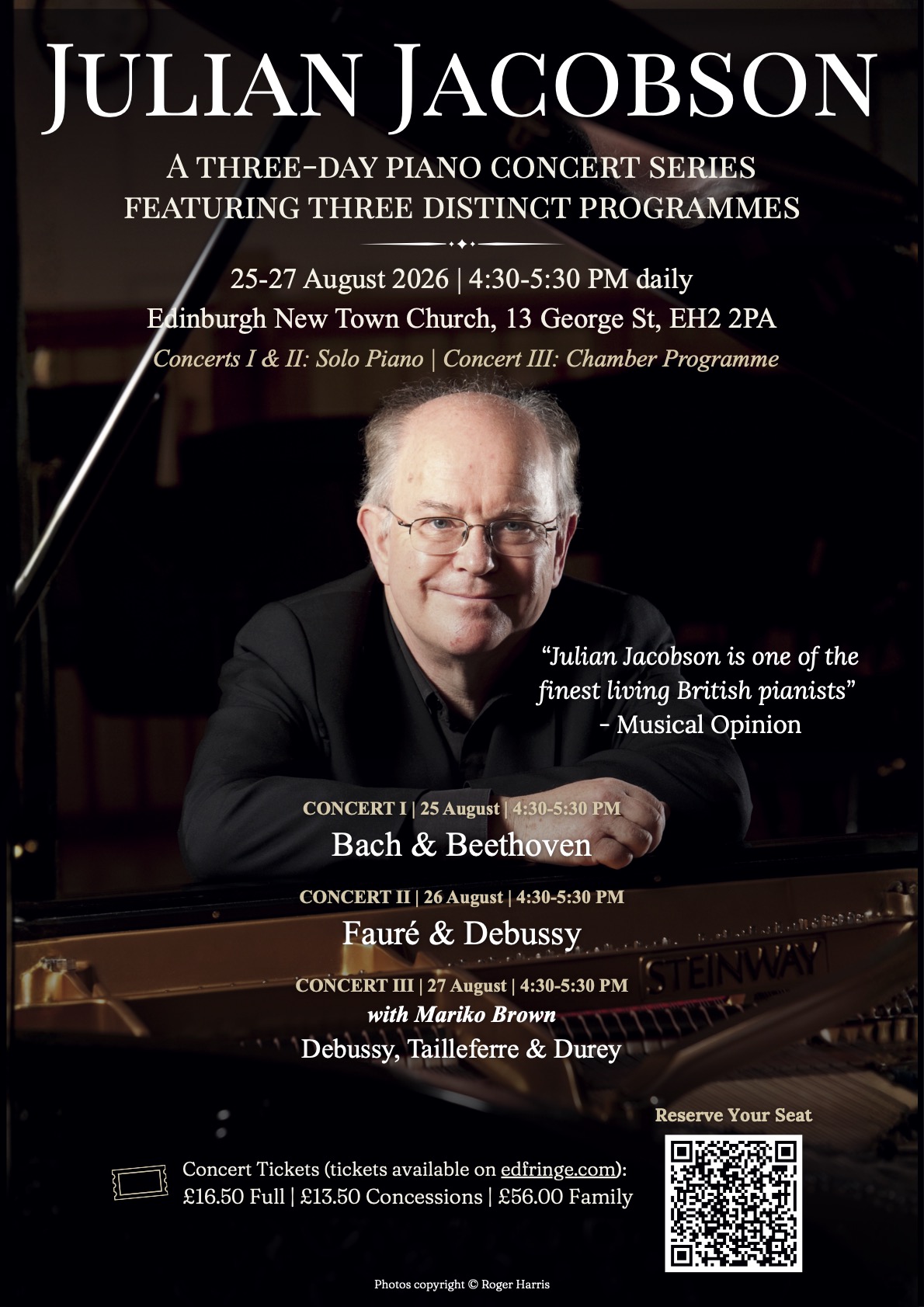 Flyer for Julian Jacobson: A Three-Day Piano Concert Series