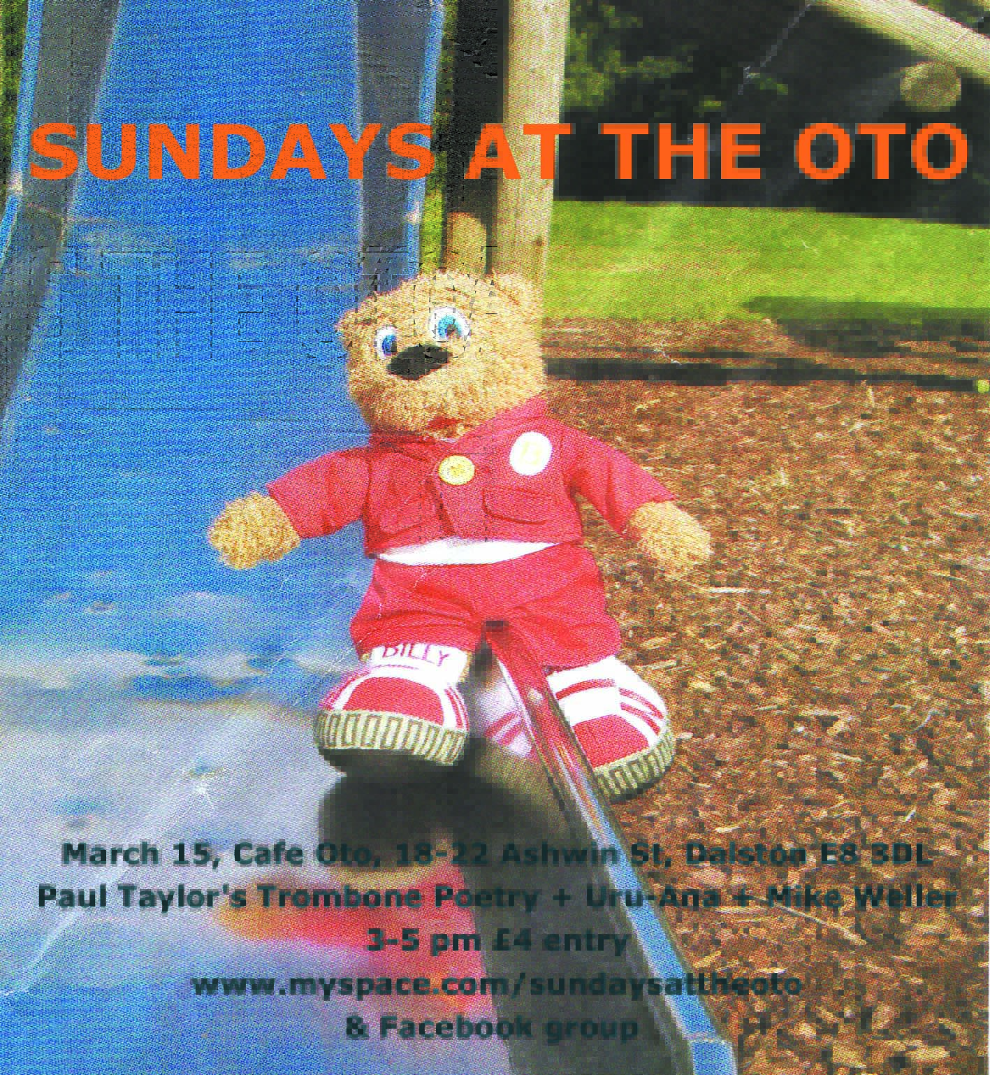 Flyer connected to Trombone Poetry, Paul Taylor, Uru-Ana, Mike Weller