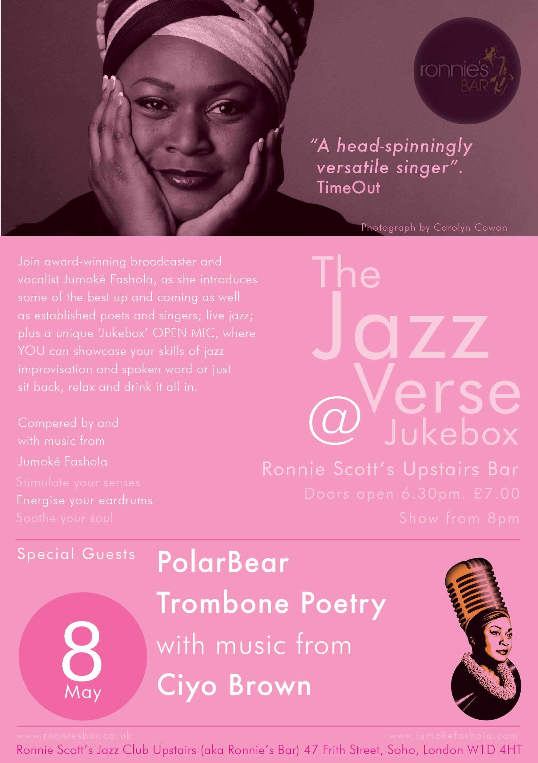 Flyer connected to Jumoké Fashola, Polar Bear, Trombone Poetry, Ciyo Brown