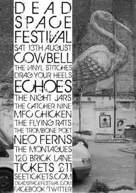 Flyer connected to The Vinyl Stitches, Drag Your Heels, Echoes, The Night Jars, The Catcher Nine, MFG Chicken, The Flying Rats, Trombone Poetry, Nico Fernis, The Montagues