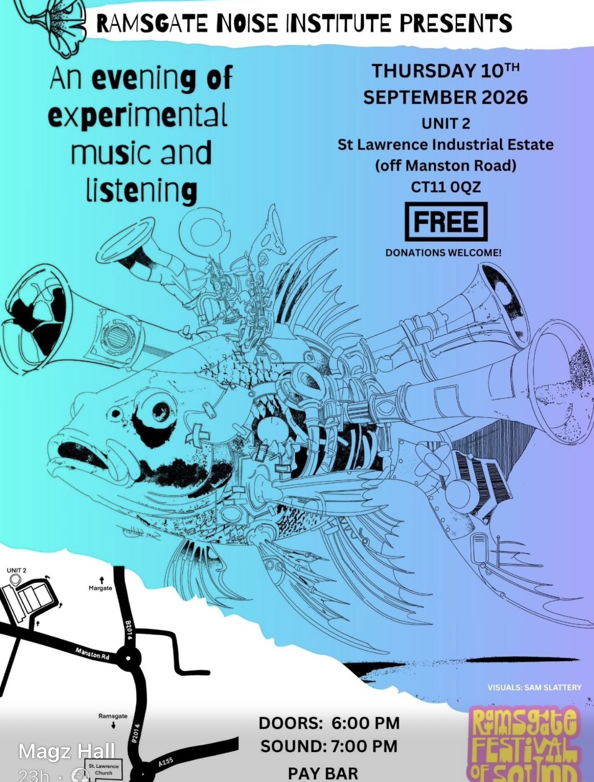 Flyer for An evening of experimental music and listening
