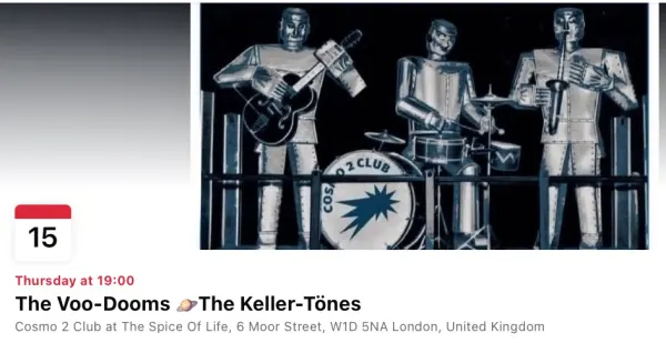 Flyer for Cosmo 2 Club: The Voo-Dooms & The Keller-Tönes
