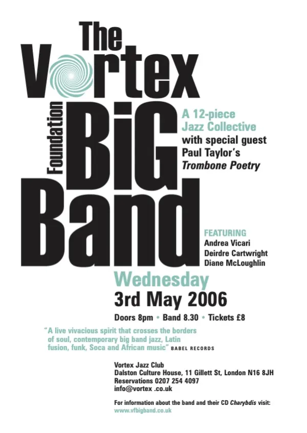The Vortex Foundation Big Band with special guest Paul Taylor's Trombone Poetry